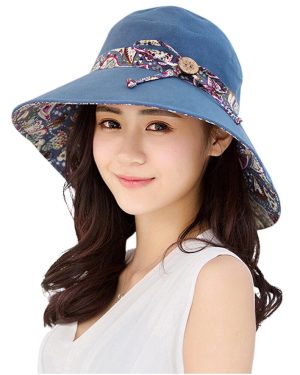 Women's Sun Hat Sunscreen Outdoor Wide Brim Cap (Blue