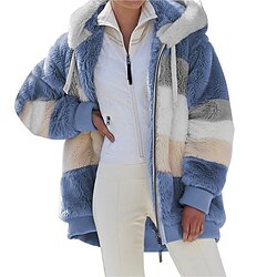 Women's Teddy Coat Warm Comfortable Zipper Outdoor Casual Plaid Daily Going out Casual Daily Weekend Zipper Regular Hooded Regular Fit Long Sleeve Outerwear Black Brown Army Green Fall Winter