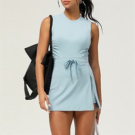 Women's Tennis Dress with Shorts Sports Dress Sleeveless Ruched Backless Drawstring Breathable Moisture Wicking Tennis Golf Running Solid Colored Open Back Lig