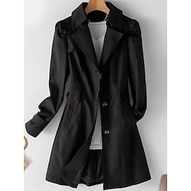 Women's Trench Coat Comfortable Breathable Zipper Pocket Casual Plain Vacation Street Casual Daily Wear Single Breasted Long Notch Lapel Regular Fit Long Sleev