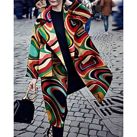 Women's Trench Coat Comfortable Pocket Print Fashion Modern Floral Outdoor Vacation Open Front Long Turndown Regular Fit Long Sleeve Outerwear Red Purple Green