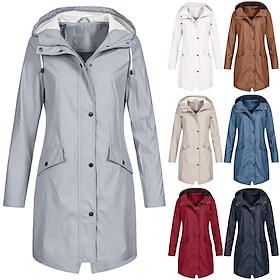 Women's Trench Coat Warm Comfortable Zipper Pocket Casual Plain Outdoor Street Holiday Going out Zipper Long Hooded Regular Fit Long Sleeve Outerwear White Win