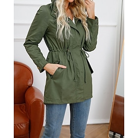 Women's Trench Coat Warm Comfortable Zipper Pocket Fashion Outdoor Plain Going out Weekend Zipper Regular Hooded Regular Fit Long Sleeve Outerwear Black White