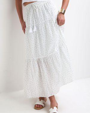 Womens White Ditsy Dobby Tiered Maxi Skirt