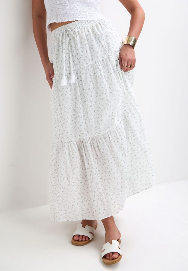 Womens White Ditsy Dobby Tiered Maxi Skirt