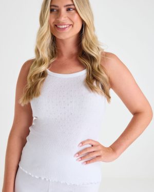 Womens White Thermal Pointelle Camisole Top