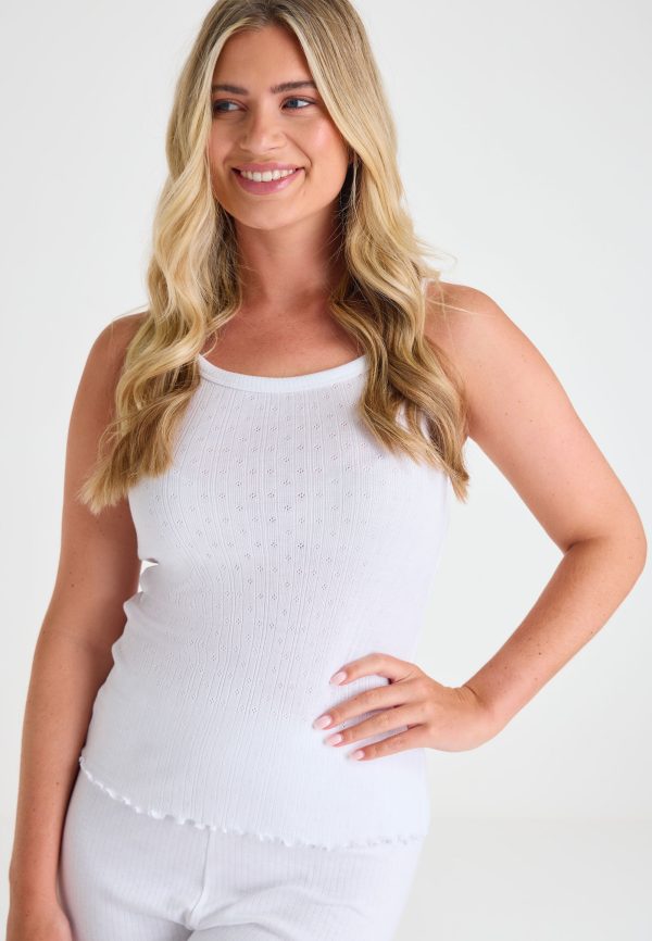 Womens White Thermal Pointelle Camisole Top
