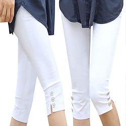 Women's Wide Leg Capri Pants Leggings Streetwear Casual Calf-Length Natural Plain Pocket Buckle Comfy Outdoor Comfortable Vacation Streetwear Black White Fall Regular Fit
