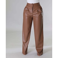 Women's Wide Leg Leather Pants Slacks Fashion Streetwear Full Length Natural Plain Pocket Elastic Waist Comfy Outdoor Vacation Weekend Black Brown Green Fall Regular Fit