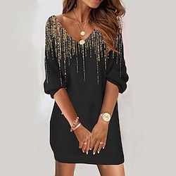 Women's Winter Dress Shift Dress Color Gradient Print V Neck Mini Dress Casual 3/4 Length Sleeve Summer Spring
