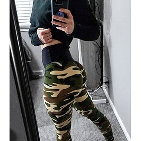 Women's Yoga Pants Yoga Leggings Patchwork Basic Tummy Control Butt Lift High Waist Yoga Gym Workout Pilates Tights Cropped Pants Camo / Camouflage Pink Blue C