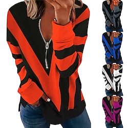 Women's Zip Up Sweatshirt Pullover Color Block Abstract Casual Zipper Streetwear Basic V Neck Long Sleeve Spring Fall Fall Winter Comfrt Breathable Soft Fabric