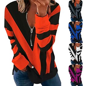 Women's Zip Up Sweatshirt Pullover Color Block Abstract Casual Zipper Streetwear Basic V Neck Long Sleeve Spring Fall Fall Winter Comfrt Breathable Soft Fab