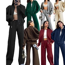 Women's Zip Up Sweatshirt Tracksuit Athleisure Fall Long Sleeve Windproof Gym Workout Sports Sportswear Activewear Solid Colored Black Burgundy Dark Green