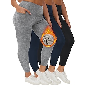 Women's pilates leggings sport pants Yoga Leggings Pocket Lightweight Warm Pilates Gym Running Pants Black Dark Navy Grey Plus Size Sports Activewear Micro-ela