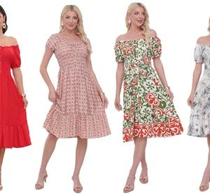 Women'sPrinted Bardot Gypsy Midi Dress, Plain,Mint Green,XL-XXL