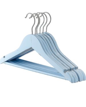 Wooden Children's Coat / Clothes Hangers - Trouser Bar - Pastel Blue -
