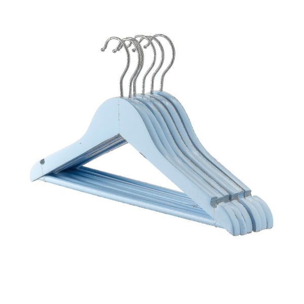 Wooden Children's Coat / Clothes Hangers - Trouser Bar - Pastel Blue -