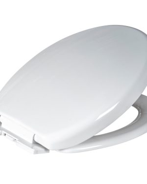 Wrap Over White Plastic Toilet Seat Top Fixing & Adjustable Hinges