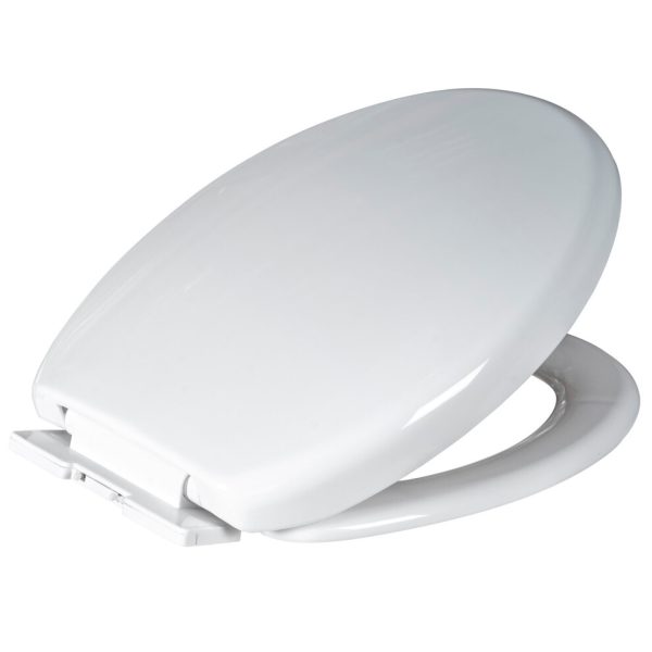 Wrap Over White Plastic Toilet Seat Top Fixing & Adjustable Hinges
