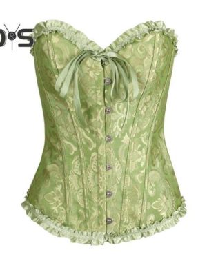 (XL, green) Women Corset Tops Off Shoulder Lace Bow Tie Design Regular Fit Shapewear Perfect Figure Lace-up Waist Trainer