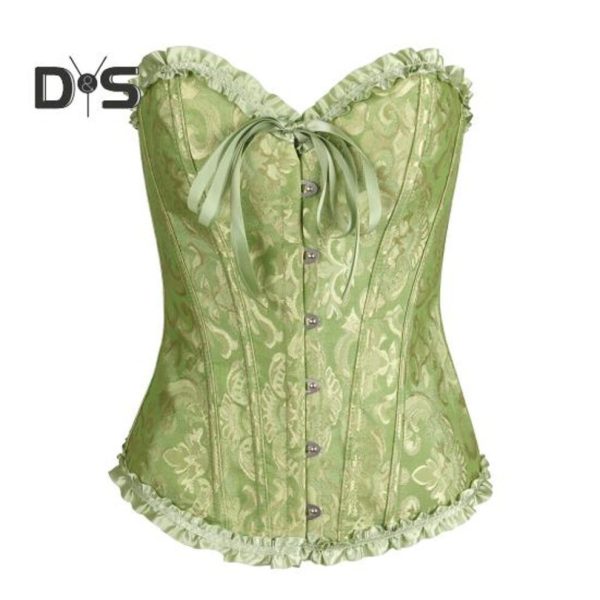 (XL, green) Women Corset Tops Off Shoulder Lace Bow Tie Design Regular Fit Shapewear Perfect Figure Lace-up Waist Trainer