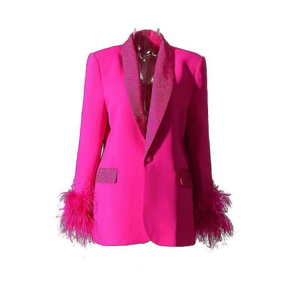 (XL, pink) Women's Long Sleeve Open Front Blazer Coats Work Office Jacket pink