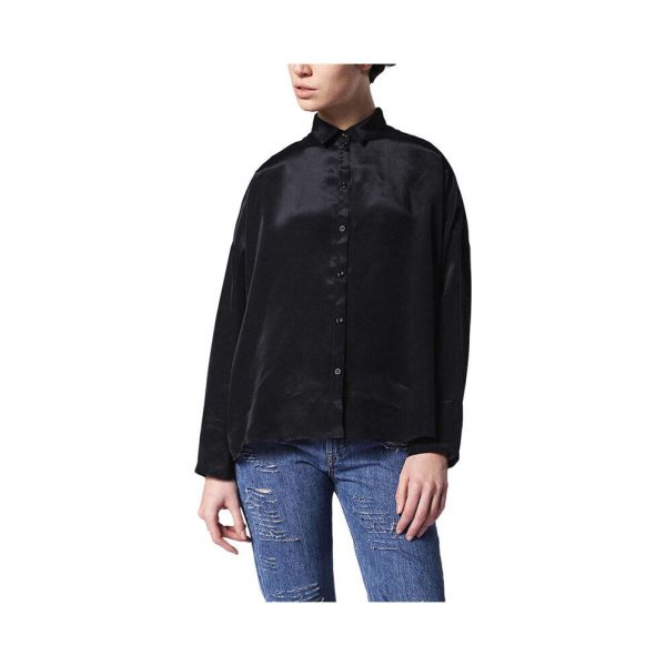 (XS) DIESEL C LURY Womens Shirt Long Sleeve Black Tops