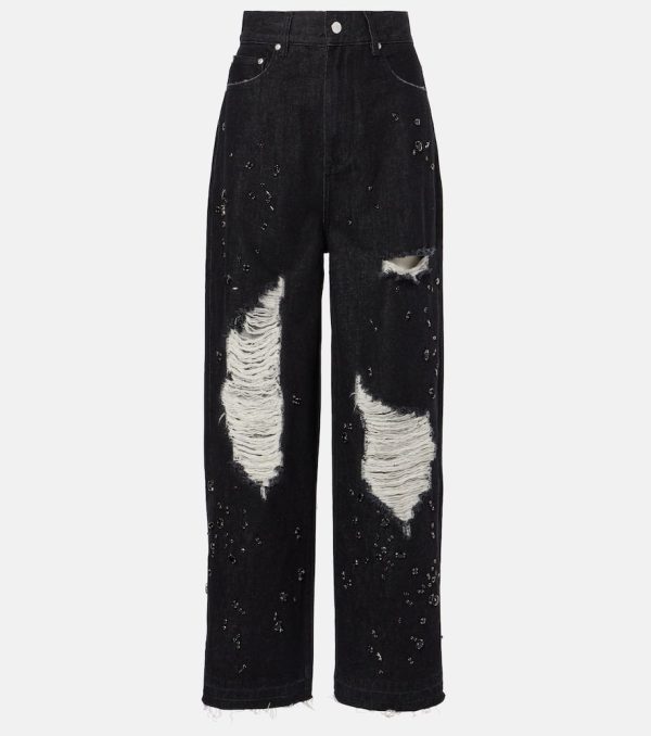 Xu Zhi Embellished distressed wide-leg jeans