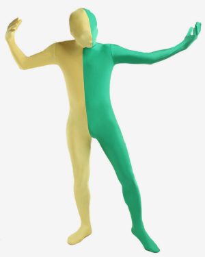 Yellow and Green Two Tone Zentai Suit Full Body Lycra Spandex Bodysuit