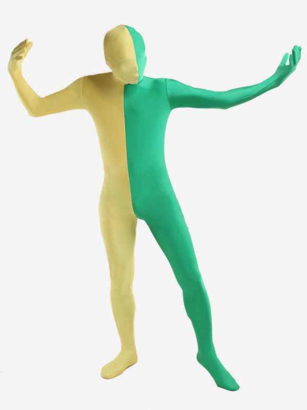 Yellow and Green Two Tone Zentai Suit Full Body Lycra Spandex Bodysuit