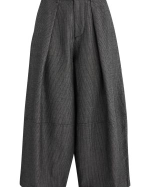 Ymc Deadbeat Striped Cropped Cotton-blend Trousers - Grey - M (UK12 / M)