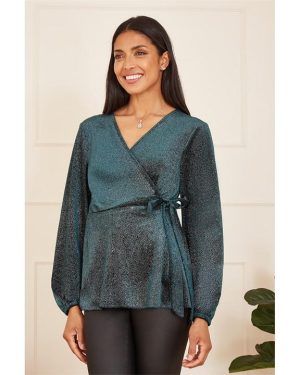Yumi Green Sparkle Velvet Wrap Top