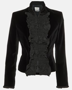 Yves Saint Laurent Black Velvet Ruffled Jacket S