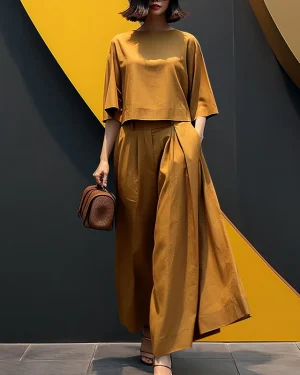 ZANZEA Korean Style Womens Elegant Sets Short Sleeve Blouse Top Wide Leg Loose Trousers Casual Suit