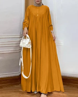 ZANZEA Women Abaya Casual Maxi A-Line Sundress Kaftans Lantern Sleeve O-Neck Plain Dress