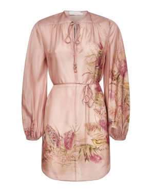 ZIMMERMANN | Pink Botanical Floral silk habotai Cascadian tunic top | Women | 0