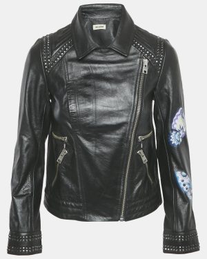 Zadig & Voltaire Black Leather Kawai Biker Jacket XS