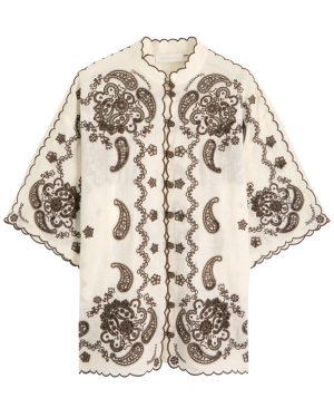 Zimmermann Ascension Embroidered Linen Shirt - Brown - 0 (UK 8 / S)