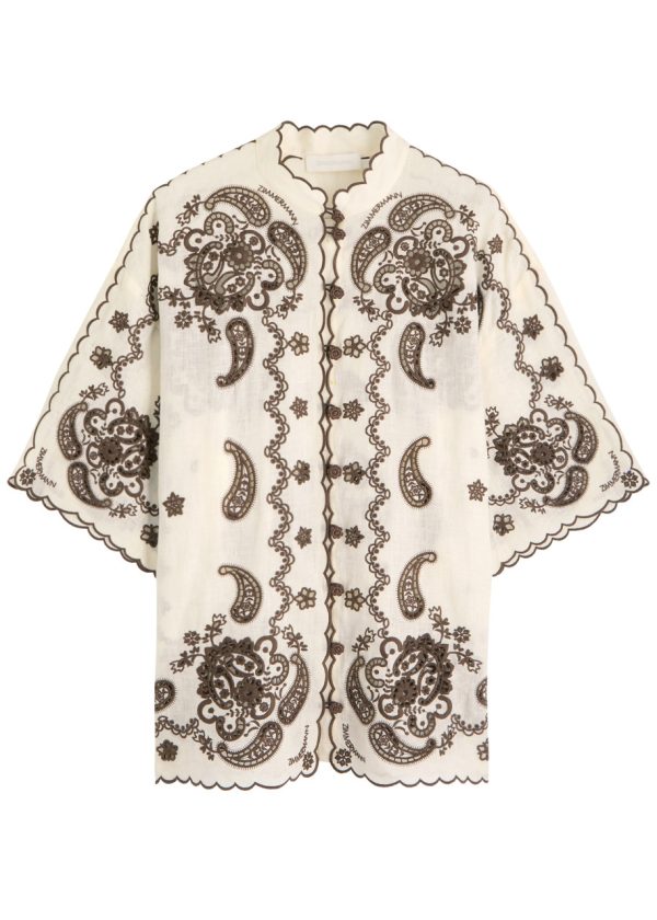 Zimmermann Ascension Embroidered Linen Shirt - Brown - 0 (UK 8 / S)