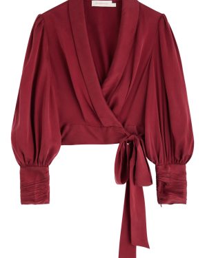 Zimmermann Cropped Silk-satin Wrap top - Bordeaux - 0P