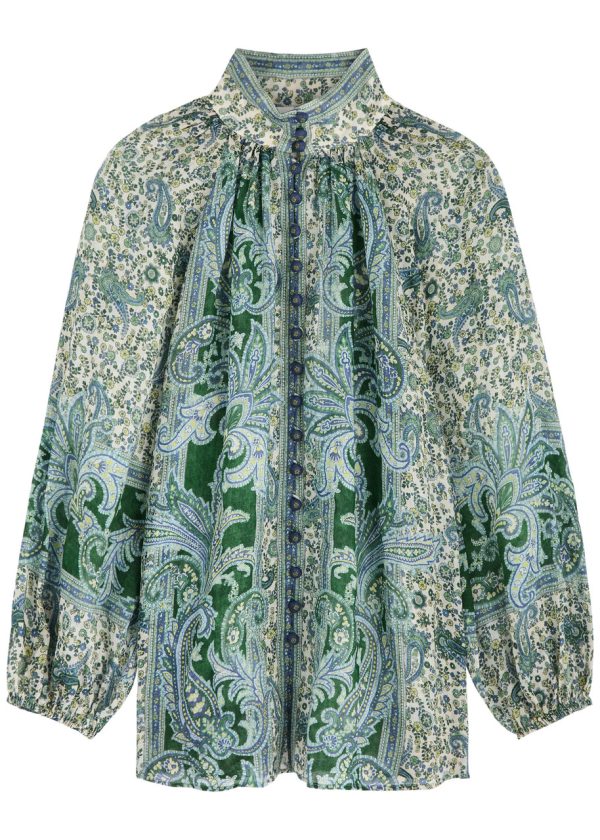 Zimmermann Ottie Printed Ramie Blouse - Multi Print - 0 (UK 8 / S)