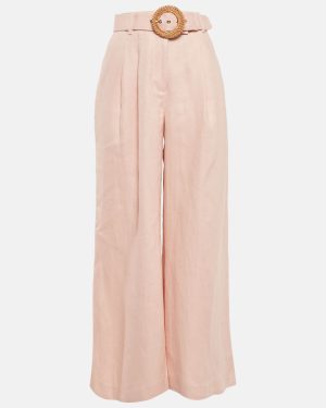 Zimmermann Pink Linen Belted Flared Trousers M