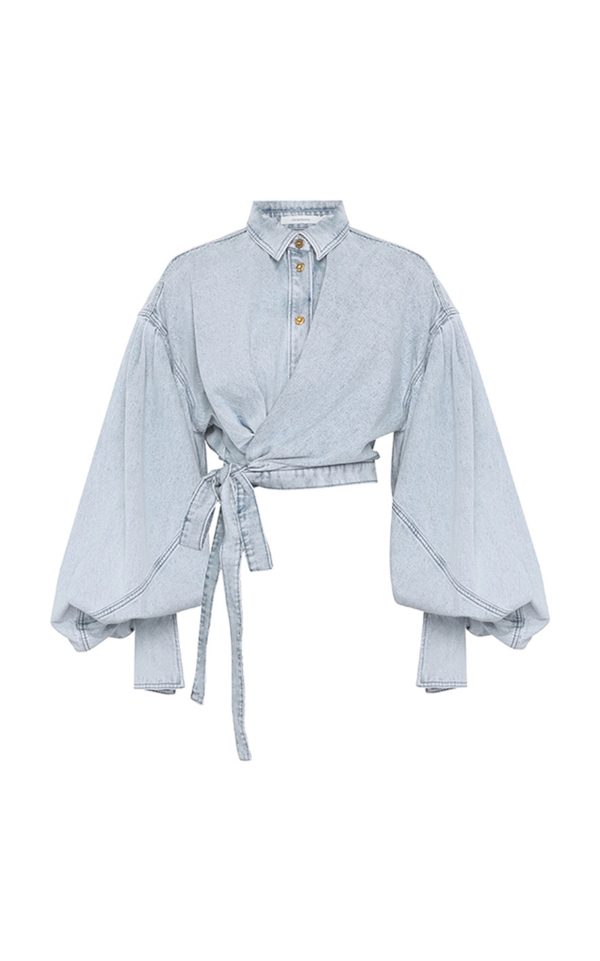 Zimmermann - Rebellion Denim Wrap Top - Light Wash - 1 - Only At Moda Operandi