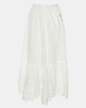 Zimmermann White Ramie Floral Lace Maxi Skirt XS