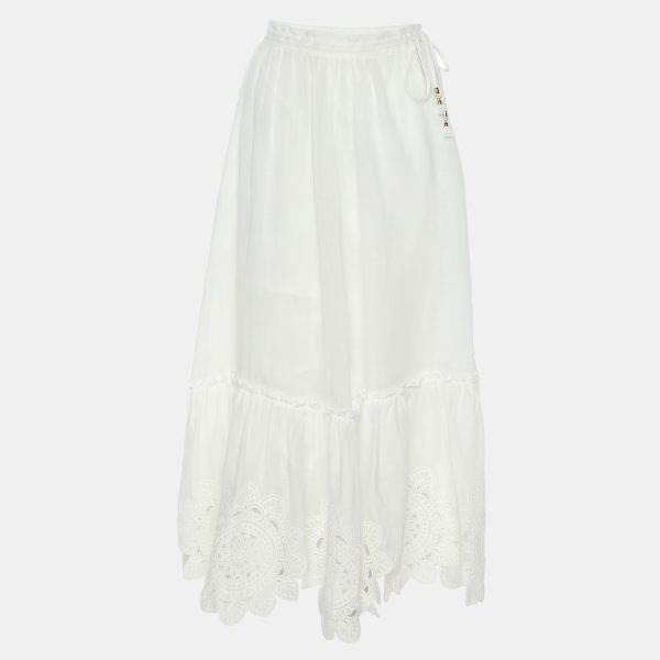 Zimmermann White Ramie Floral Lace Maxi Skirt XS