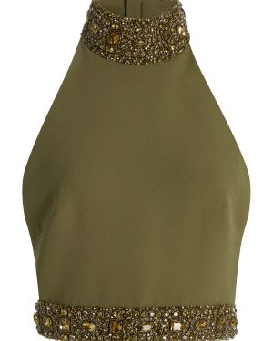 Zuhair Murad - Embellished Cady Crop Top - Green - FR 36 - Moda Operandi