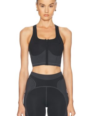 adidas by Stella McCartney Two-Tone Zipped Crop Top in Black & Carbon - Charcoal. Size XS (also in ).