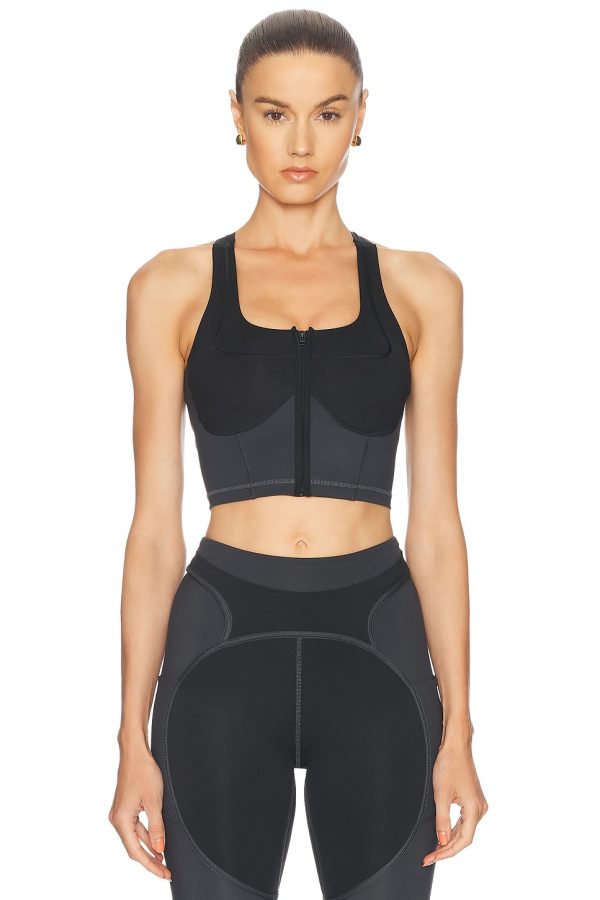 adidas by Stella McCartney Two-Tone Zipped Crop Top in Black & Carbon - Charcoal. Size XS (also in ).