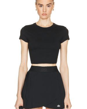 alo Soft Crop Finesse Short Sleeve Top in Black - Black. Size S (also in ).